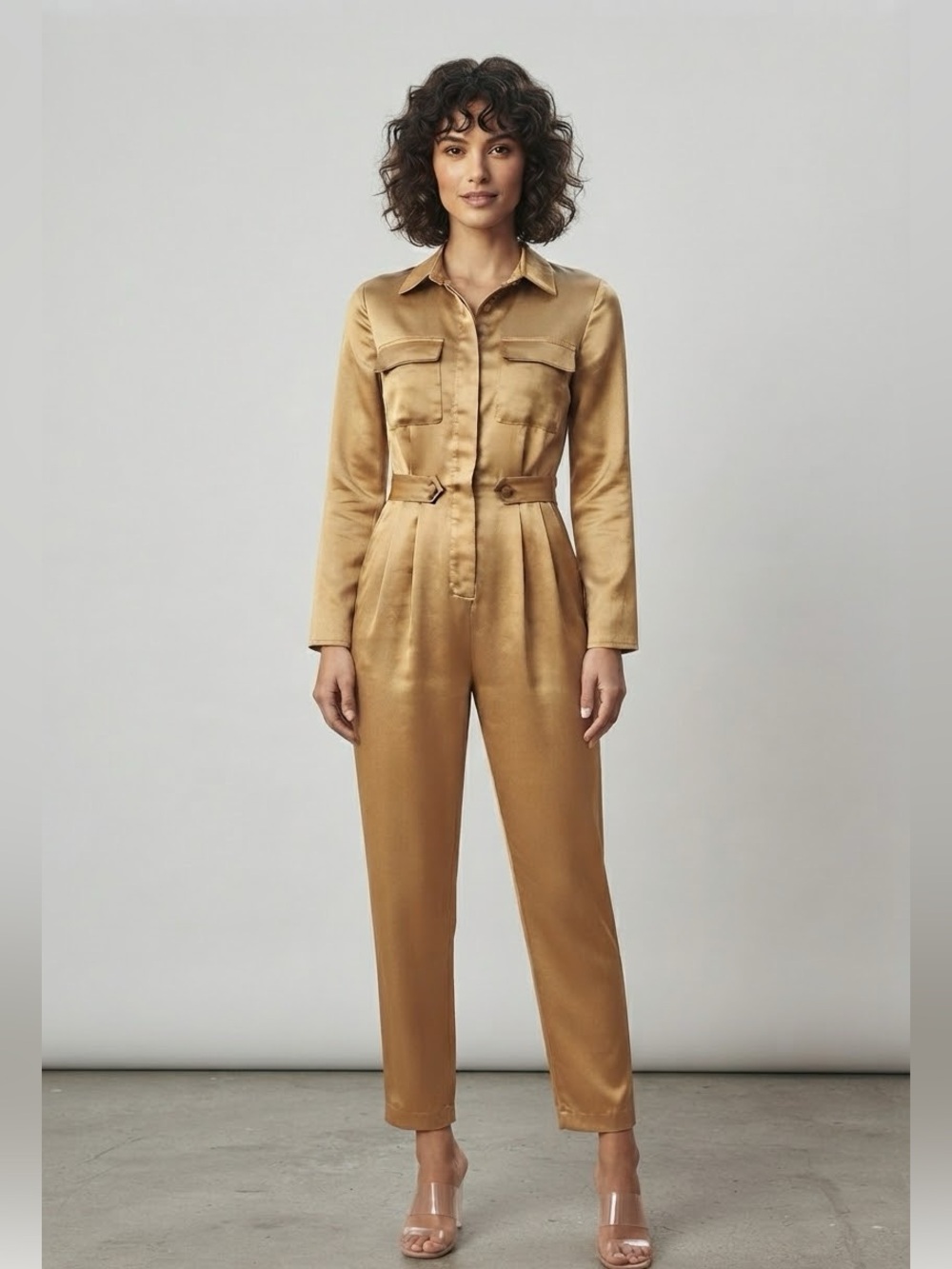 Worthington Long Sleeve Gold Jumpsuit